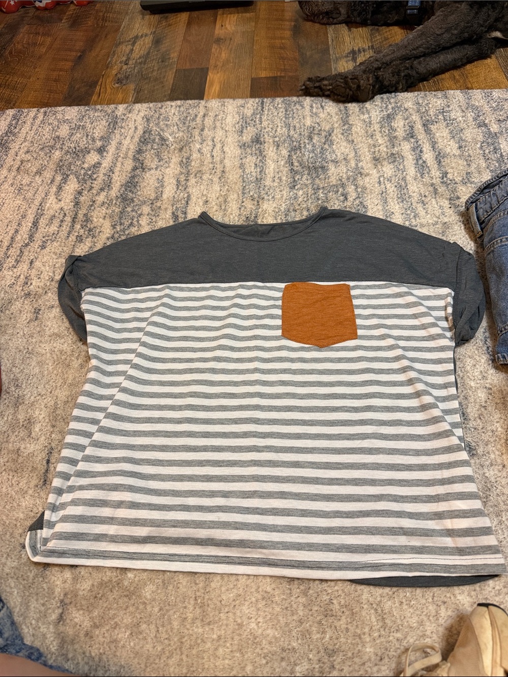 Kids Striped Gray & White Top with Orange Pocket